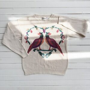 vtg Suburbans cream pheasant bird‎ cotton sweater size M